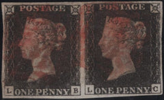 140181 1840 1D BLACK PL.4 (SG2) FINE USED HORIZONTAL PAIR LETTERED LB LC.