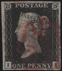 140184 1840 1D BLACK PL.4 (SG2)(IA) ON THIN PAPER, FINE USED.