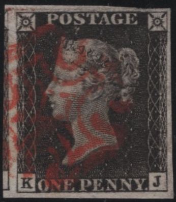 140185 1840 1D BLACK PL.4 (SG2)(KJ) ON THIN PAPER, FINE USED.