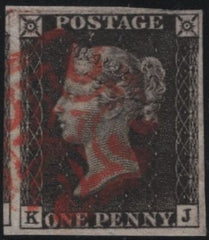 140185 1840 1D BLACK PL.4 (SG2)(KJ) ON THIN PAPER, FINE USED.