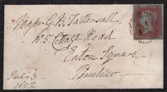 140194 1852 MOURNING ENVELOPE USED IN LONDON WITH 1D PL.135 (SG8a)(HC).