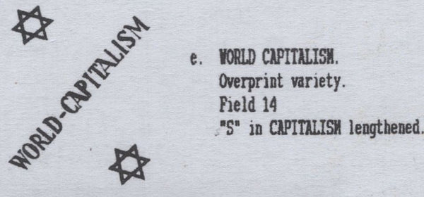 140224 1944 1½D GERMAN PROPAGANDA FORGERY EXTREME WORLD POLITICS 'WORLD-CAPITALISM' OVERPRINT, VERY FINE 'USED'.