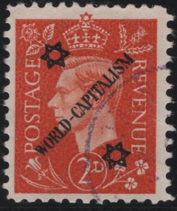 140225 1944 2D GERMAN PROPAGANDA FORGERY EXTREME WORLD POLITICS 'WORLD-CAPITALISM' OVERPRINT, VERY FINE 'USED'.
