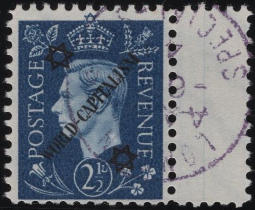 140226 1944 2½D GERMAN PROPAGANDA FORGERY EXTREME WORLD POLITICS 'WORLD-CAPITALISM' OVERPRINT, VERY FINE 'USED'.