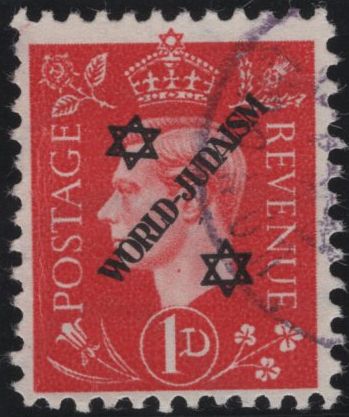140232 1944 1D GERMAN PROPAGANDA FORGERY EXTREME WORLD POLITICS 'WORLD-JUDAISM' OVERPRINT, FINE 'USED'.