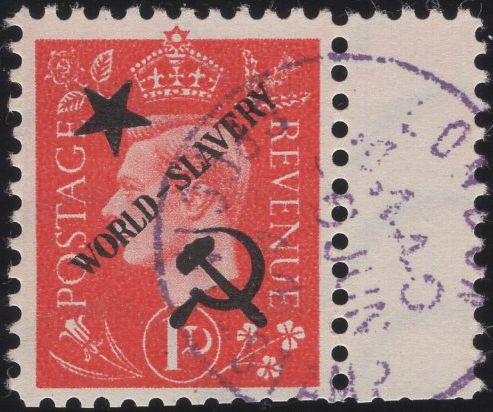 140239 1944 ½D TO 3D GERMAN PROPAGANDA FORGERIES EXTREME WORLD POLITICS 'Star/WORLD-SLAVERY/Hammer and Sickle' OVERPRINT, SET OF SIX, SUPERB 'USED'.