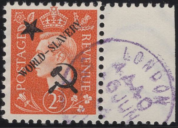 140239 1944 ½D TO 3D GERMAN PROPAGANDA FORGERIES EXTREME WORLD POLITICS 'Star/WORLD-SLAVERY/Hammer and Sickle' OVERPRINT, SET OF SIX, SUPERB 'USED'.