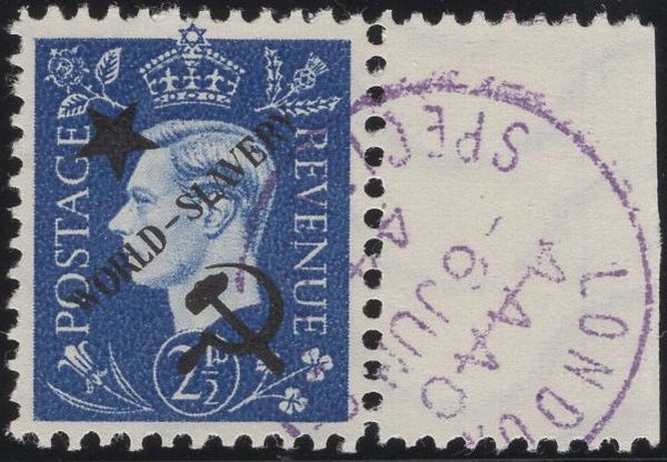 140239 1944 ½D TO 3D GERMAN PROPAGANDA FORGERIES EXTREME WORLD POLITICS 'Star/WORLD-SLAVERY/Hammer and Sickle' OVERPRINT, SET OF SIX, SUPERB 'USED'.