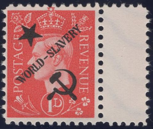 140243 1944 ½D TO 3D GERMAN PROPAGANDA FORGERIES EXTREME WORLD POLITICS 'Star/WORLD-SLAVERY/Hammer and Sickle' OVERPRINT, SET OF SIX, SUPERB UNUSED.