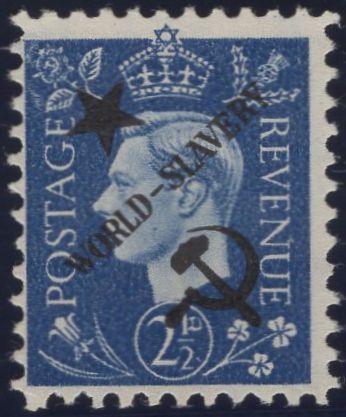 140243 1944 ½D TO 3D GERMAN PROPAGANDA FORGERIES EXTREME WORLD POLITICS 'Star/WORLD-SLAVERY/Hammer and Sickle' OVERPRINT, SET OF SIX, SUPERB UNUSED.