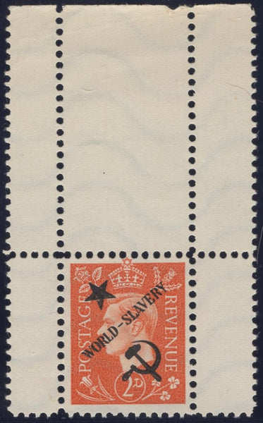 140243 1944 ½D TO 3D GERMAN PROPAGANDA FORGERIES EXTREME WORLD POLITICS 'Star/WORLD-SLAVERY/Hammer and Sickle' OVERPRINT, SET OF SIX, SUPERB UNUSED.