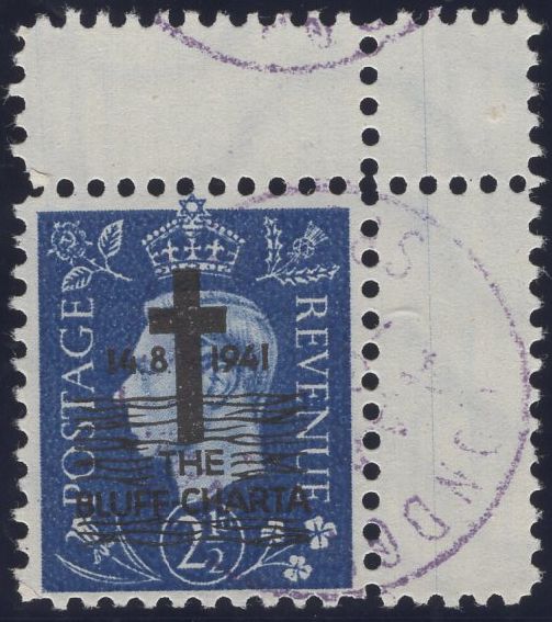 140248 1944 2½D GERMAN PROPAGANDA FORGERY EXTREME WORLD POLITICS 'THE BLUFF-CHARTA' OVERPRINT, VERY FINE 'USED'.