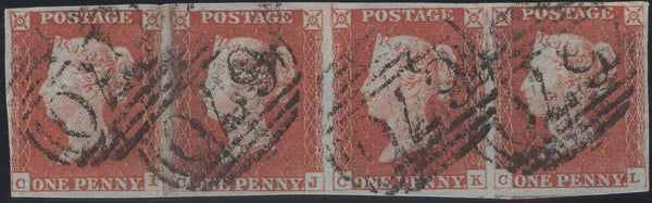 140254 1845 1D PL.62 (SG8) GOOD TO FINE USED HORIZONTAL STRIP OF FOUR CI CJ CK CL.