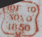 140259 1850 MAIL USED IN LONDON 1D PL.102 (SG8) 'Limehouse' HAND STAMP (L514/LIM21b).