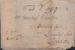 140262 1763 MAIL ALNWICK TO LONDON WITH 'ALNE/WICK' TWO LINE HANDSTAMP IN BLACK (NR8).