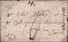 140263 1759 FRAUDULENT FREE FRANK FROM ALNWICK, NORTHUMBERLAND TO LONDON WITH 'ALNE/WICK' TWO LINE HANDSTAMP (NR8).