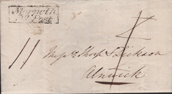 140269 1826 MAIL WOOLER, NORTHUMBERLAND TO ALNWICK WITH 'Morpeth/Py Post' HANDSTAMP (NR440).