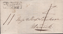 140269 1826 MAIL WOOLER, NORTHUMBERLAND TO ALNWICK WITH 'Morpeth/Py Post' HANDSTAMP (NR440).