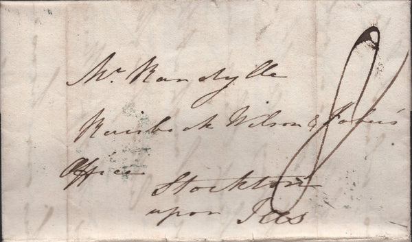 140270 1825 MAIL NEWCASTLE TO STOCKTON WITH 'NEWCASTLE-T/277' DATED MILEAGE MARK, UNRECORDED IN COUNTY CATALOGUE.