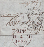 140271 1839 MAIL GREENOCK TO BERWICK MISSENT TO BELFORD WITH 'BERWICK/PENNY POST' HANDSTAMP (NR206) AND BOXED 'MISSENT TO/BELFORD' HANDSTAMP (NR102).