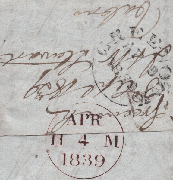 140271 1839 MAIL GREENOCK TO BERWICK MISSENT TO BELFORD WITH 'BERWICK/PENNY POST' HANDSTAMP (NR206) AND BOXED 'MISSENT TO/BELFORD' HANDSTAMP (NR102).