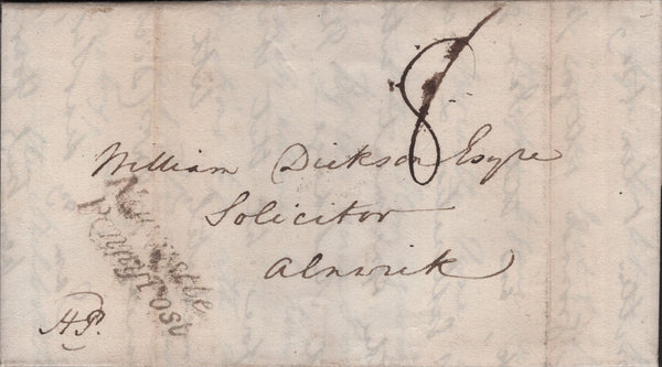 140272 1839 MAIL STAMFORDHAM TO ALNWICK WITH 'Newcastle/Penny Post' HANDSTAMP (NR564).