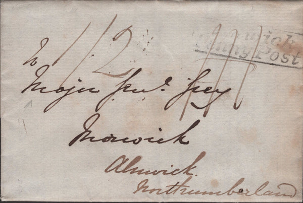 140273 1839 MAIL LONDON TO ALNWICK WITH 'Alnwick/Penny Post' HANDSTAMP (NR49).
