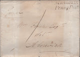 140278 1839 MAIL ALNMOUTH, NORTHUMBERLAND TO ALNWICK WITH 'Alnmouth/Penny Post' HANDSTAMP (NR5).