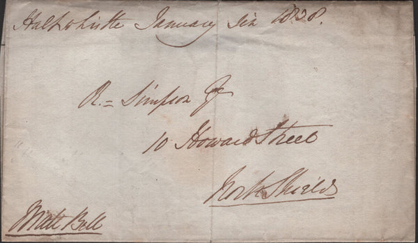 140279 1838 FREE FRANK HALTWHISTLE, NORTHUMBERLAND TO NORTH SHIELDS WITH 'HALTWHISTLE' HANDSTAMP (NR298).