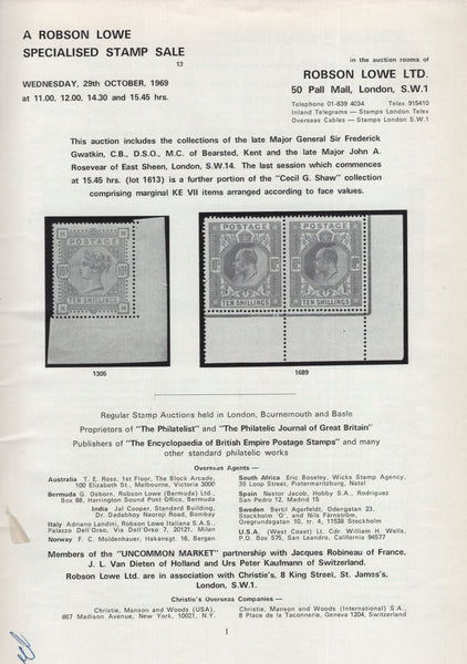 140433 1969 ROBSON LOWE 'GREAT BRITAIN' AUCTION CATALOGUE 29TH OCT 1969.