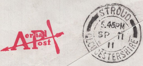 140738 1911 FIRST U.K. AERIAL POST, LONDON ENVELOPE IN RED TO STROUD.