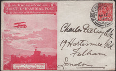 140739 1911 FIRST U.K. AERIAL POST, LONDON ENVELOPE IN RED TO FULHAM.