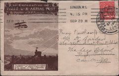 140740 1911 FIRST U.K. AERIAL POST LONDON EMERGENCY ENVELOPE IN DARK BROWN, USED TO CAMBRIDGE.