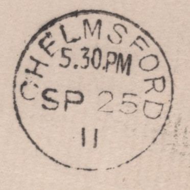 140744 1911 FIRST U.K. AERIAL POST LONDON EMERGENCY ENVELOPE IN OLIVE-GREEN USED TO CHELMSFORD.