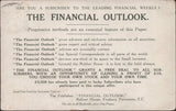 140747 1911 FIRST U.K. AERIAL POST, LONDON POSTCARD IN OLIVE GREEN TO LIVERPOOL WITH 'THE FINANCIAL OUTLOOK' ADVERT.