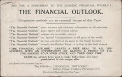 140747 1911 FIRST U.K. AERIAL POST, LONDON POSTCARD IN OLIVE GREEN TO LIVERPOOL WITH 'THE FINANCIAL OUTLOOK' ADVERT.