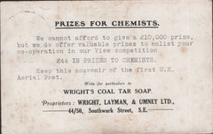 140749 1911 FIRST U.K. AERIAL LONDON POSTCARD IN BROWN WITH ' WRIGHT'S COAL TAR SOAP' ADVERT.