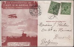 140750 1911 FIRST U.K. AERIAL POST, GOOD USED LONDON POSTCARD IN BROWN TO BELGIUM.