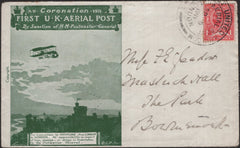 140752 1911 FIRST U.K. AERIAL POST LONDON ENVELOPE IN BRIGHT GREEN TO BOURNEMOUTH.