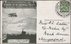 140753 1911 FIRST U.K. AERIAL POST, VERY FINE LONDON POSTCARD IN OLIVE-GREEN, POSTED 'HENDON' WITH VERY FINE STRIKE HANDSTAMP DIE 5'.