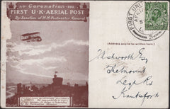 140754 1911 FIRST U.K. AERIAL POST, LONDON POSTCARD IN BROWN WITH 'SCHWEPPES' ADVERT.