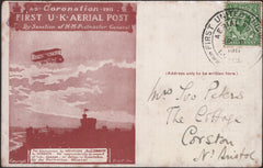 140755 1911 FIRST U.K. AERIAL POST, LONDON POSTCARD IN RED-BROWN TO CORSTON WITH 'D.H. EVANS & CO.  HANDSTAMP..