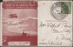 140759 1911 FIRST U.K. AERIAL POST, LONDON CARD IN RED-BROWN TO PICKERING, YORKSHIRE.