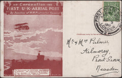 140760 1911 FIRST U.K. AERIAL POST, LONDON POSTCARD IN BROWN TO NEASDEN WITH 'D.H. EVANS & CO.' HANDSTAMP.