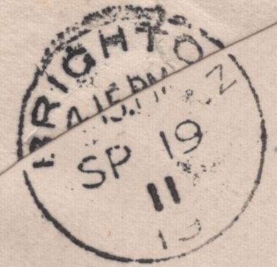140761 1911 FIRST U.K. AERIAL POST, LONDON EMERGENCY ENVELOPE IN OLIVE-GREEN TO KENT, REDIRECTED TO BRIGHTON.