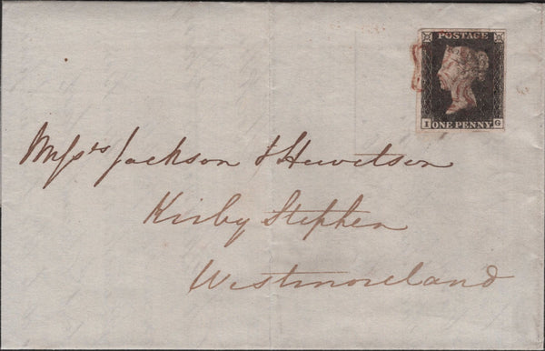 140825 1840 LETTER MAY 15TH 1840 STOCKTON, DURHAM TO KIRBY STEPHEN 1D GREY-BLACK PL. 1A (SG3)(IG).
