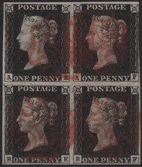 140833 1840 1D BLACK PLATE 4 (SG2) GOOD USED BLOCK OF FOUR.