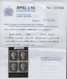 140833 1840 1D BLACK PLATE 4 (SG2) GOOD USED BLOCK OF FOUR.