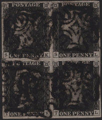 140834 1840 1D BLACK PL.5 (SG2) GOOD USED BLOCK OF 4.