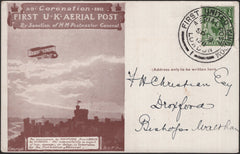 140842 1911 FIRST U.K. AERIAL POST, LONDON POSTCARD IN BROWN TO BISHOPS WALTHAM, HANTS WITH 'SCHWEPPES' ADVERT.